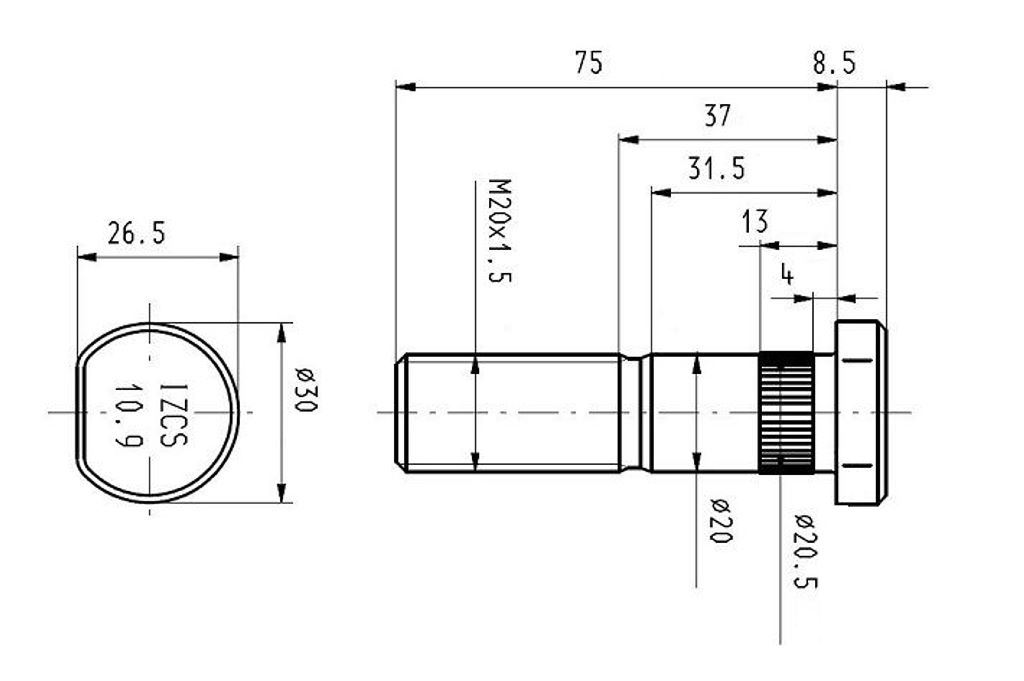 SRUBA KOLA IVECO M20X1,5X75 DL.GW.38