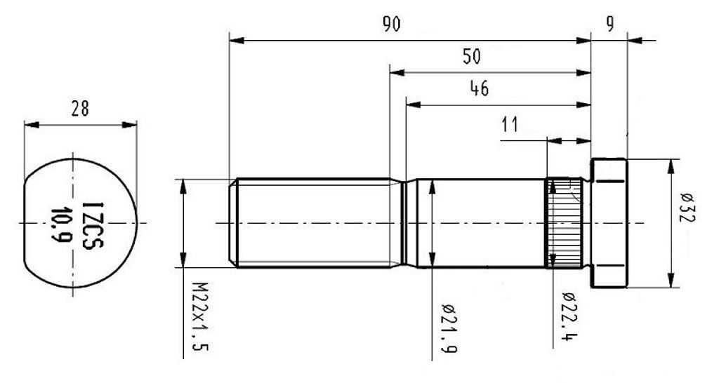 SRUBA KOLA IVECO M22X1,5X90 DL.GW.40MM