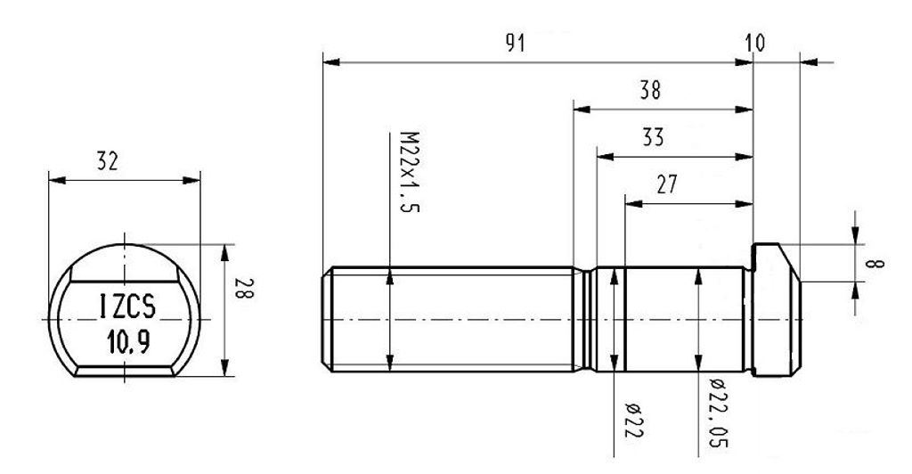 SRUBA KOLA MB M22X1,5X91 DL.GW.53MM