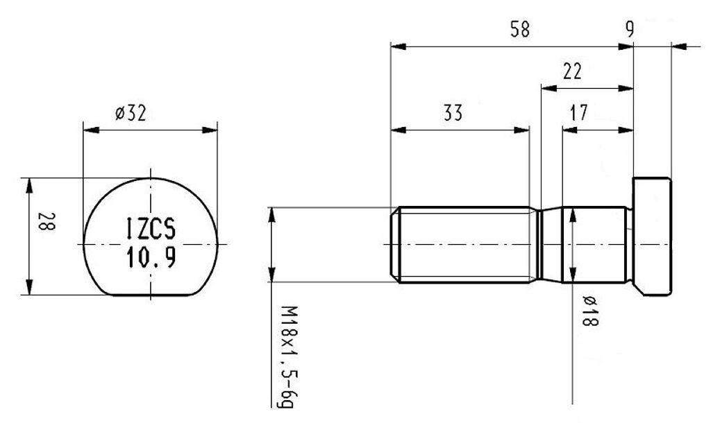 SRUBA KOLA MAN M18X1,5X58 DL.GW.33MM